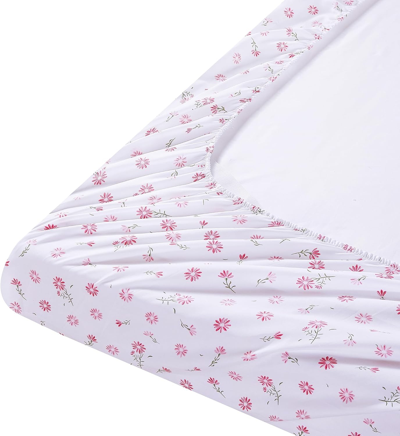 Mooreeke Cozy Vintage Microfiber Printed Floral Queen Sheet Set - Soft & Breathable Pink Daisy Bed Sheets with Extra Deep Pocket - Non-Slip Fitted Design - Daisy Pattern - Queen