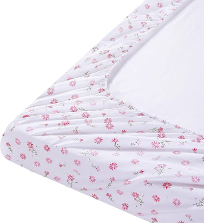 Mooreeke Cozy Vintage Microfiber Printed Floral Queen Sheet Set - Soft & Breathable Pink Daisy Bed Sheets with Extra Deep Pocket - Non-Slip Fitted Design - Daisy Pattern - Queen