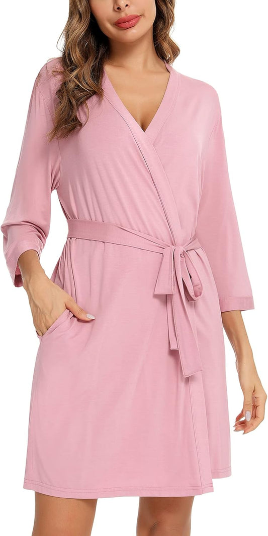 Leikar Short Robes For Women Soft Bathrobe Lightweight Bamboo Kimono Robes Ladies Loungewear