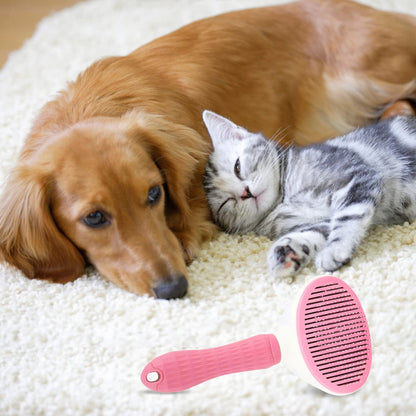 Self Cleaning Slicker Brush, Dog Cat Bunny Pet Grooming Shedding Brush - Easy to Remove Loose Undercoat, Pet Massaging Tool Suitable for Pets with Long or Short Hair Pink