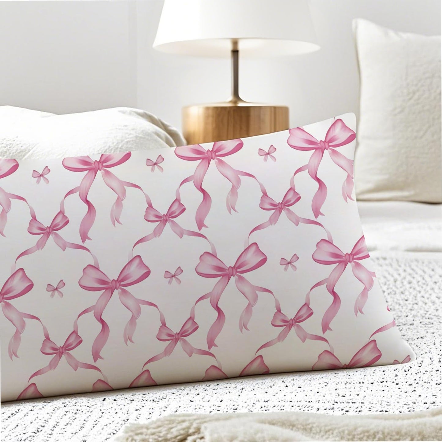 Coquette Pink Bow 20x54 Body Pillow Cover, Coquette Preppy Room Dorm Decor, Girly Room Decor Aesthetic, Pink Ribbon Decorative Long Body Pillow Cases for Bed Couch