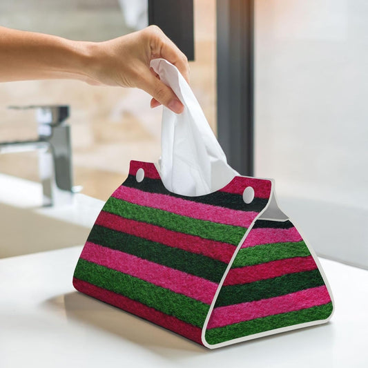 Pink Green Striped Pattern Textured Fabric Tissue Box Cover Rectangle Pu Leather Tissue Box Holder for Car Bathroom Bedroom Desk Tabletop Decor