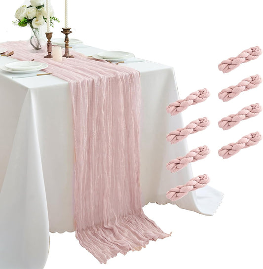 6Pcs Cheesecloth Table Runner 10FT 21.6 x 120 Inch Boho Rustic Gauze Table Runners for Wedding Birthday Baby Shower Summer Garden Party Home Decor(Dusty Pink)