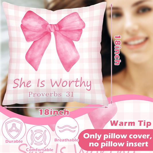 Unittype 2 Pcs Pink Bow Coquette Christian Throw Pillow Covers Set 18x18 Bible Throw Pillowcase Coquette Room Decor God Says You are Inspirational Affirmations Gifts for Bedroom Living Room Decor