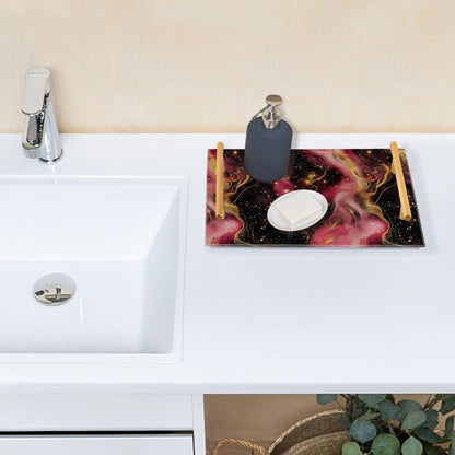 Golden Peach Waves Marble Decorative Acrylic Breakfast Tray with Handles Tray for Coffee Table for Jewelry Perfume for Dinner Serving bandeja decorativa para perfumes