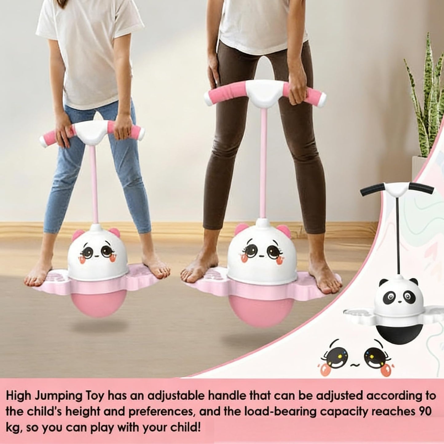 Balance Pogo Ball with Handle for Kids, Jumping Trick Ball Toy with Colourful LED Lights Panda Shape, Fun Bounce Toy for Boys Girls Balance Training