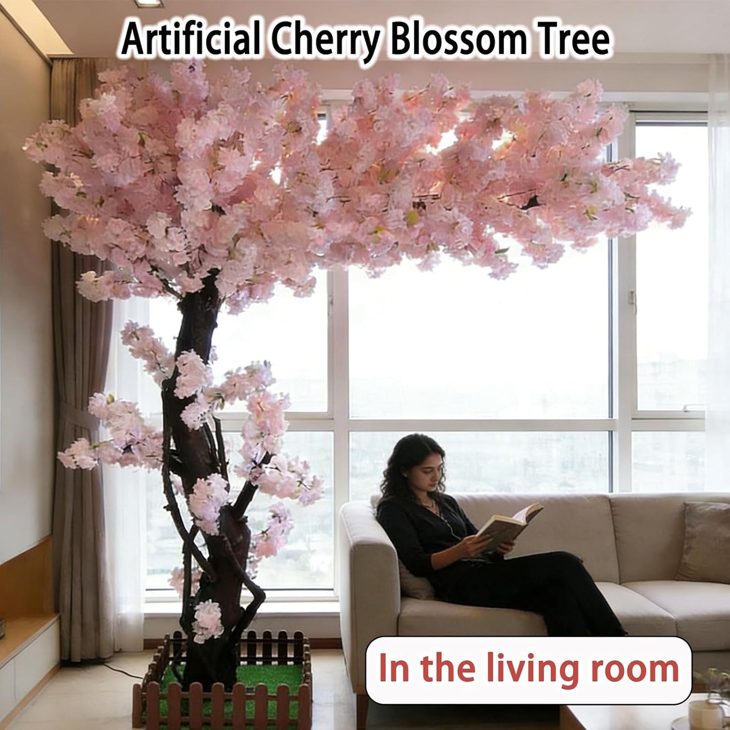 Large Artificial Cherry Blossom Trees Pink 6.6ft for Indoor Outdoor Home Decor,Tall Fake Japanese Cherry Blossom Wishing Trees for Living Room Garden Party,Wedding,Courtyards,Centerpieces