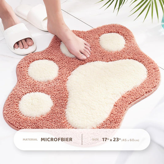 Molesun Paw Shaped Bath Mat, Cute Bathroom Rug Non-Slip, Soft Microfiber Water Absorbent Thick Shower Rug, Machine Washable Bath Rug for Bathroom Bedroom, Pink, 17x23