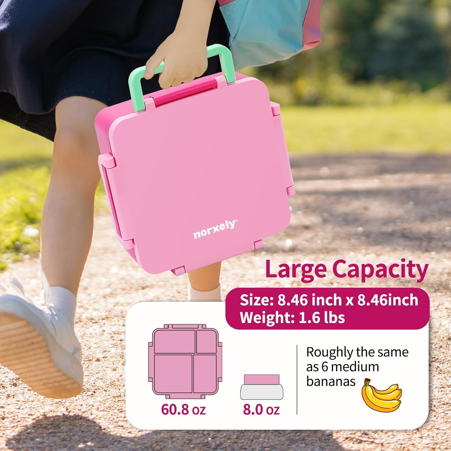 Kids Bento Box for Thermos, [Large Capacity] Insulated Lunch Box Kids with 4 Compartment for Ages 3+, Drop-Proof & Dishwasher Safe Lunchbox Container Pink