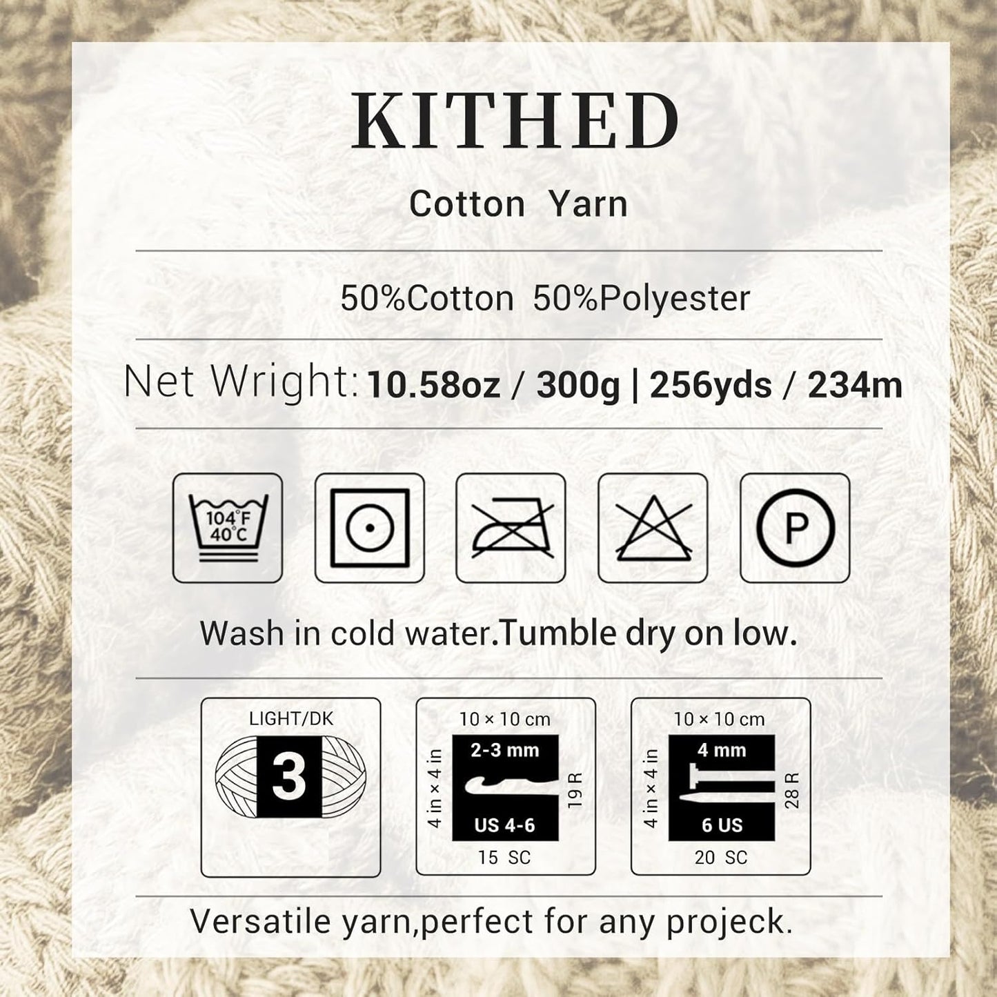Cotton Yarn，10.5oz，526yard，3 Pack ，Soft Yarn for Crocheting and Knitting (07 Pink)