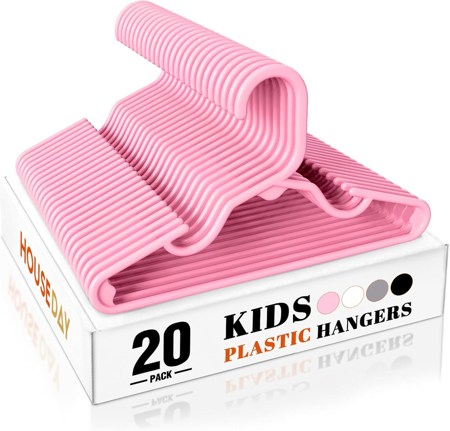 HOUSE DAY Premium Baby Hangers 20 Pack, 11 Inch Kids Plastic Hanger Pink, Slim Childrens Hangers for Infant, Toddler, and Child Clothes, Durable Baby Clothes Hanger for Closet