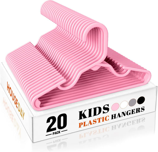 HOUSE DAY Premium Baby Hangers 20 Pack, 11 Inch Kids Plastic Hanger Pink, Slim Childrens Hangers for Infant, Toddler, and Child Clothes, Durable Baby Clothes Hanger for Closet