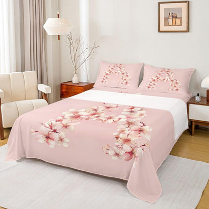 Feelyou Floral A Bed Sheets Set Queen Size Initial Letter Bed Set Romantic Flower Deep Pocket Fitted Sheet Breathable Soft Lightweight Microfiber