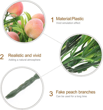 SUPVOX 2pcs Artificial Peach Branches Faux Fruit Stem Bouquet Plastic Peach Decor for Home Vase Filling Indoor Decoration