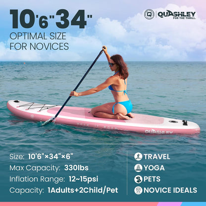 Quashley Inflatable Stand Up Paddle Board,Inflatable Paddleboards 32/34 Inch Wide,All Around SUP for Beginners with Lightweight Paddle,Hand Pump,Backpack,Leash,Durable & Portable iSUP Board