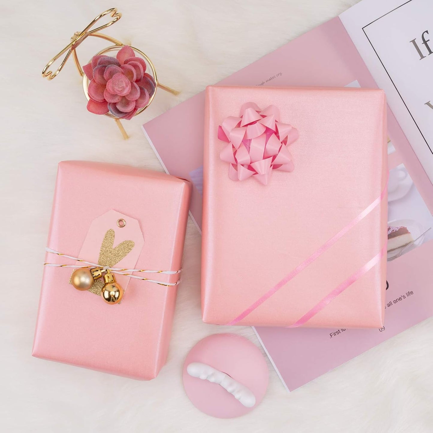 RUSPEPA Pink Gift Wrapping Paper - Solid Color Pearly Shiny Silk Paper for Mother's Day, Valentine's Day, Wedding, Birthday, Baby Shower Girls, Bridal Shower, Anniversary, Easter - 17 Inch X 32.8 Feet