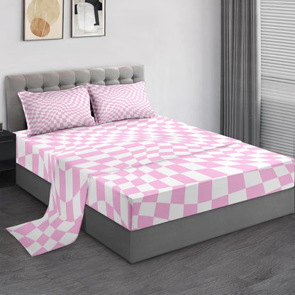 Pamnest Twin Size Bed Sheet Sets, Pink Checkerboard Geometric Soft Microfiber 3 Pcs Bedding Sets for Kids and Adults Bedroom Bed Decor, Cool Baby Chess Flat, Fitted Sheet and Pillowcases