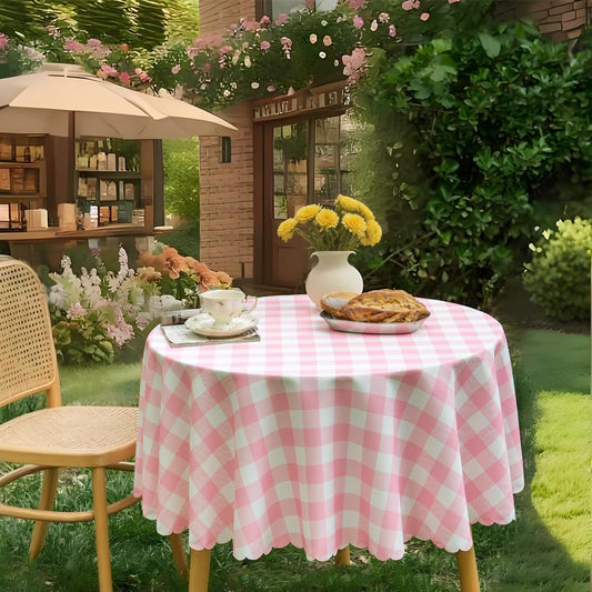 MANGATA CASA Pink Gingham Round Tablecloth-Checkered Table Cloth Waterproof Kitchen & Table Linens-Polyester Buffalo Plaid Wrinkle Free Table Cover(Baby Pink 60R inch)