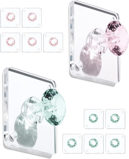 Zreal Diamond Acrylic Adhesive Wall Hooks, 12-Pack Small Decorative Hooks for Keys, Jewelry, Towels, Kitchen & Bathroom (Green & Pink)