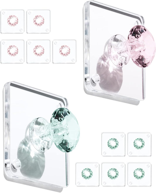 Zreal Diamond Acrylic Adhesive Wall Hooks, 12-Pack Small Decorative Hooks for Keys, Jewelry, Towels, Kitchen & Bathroom (Green & Pink)