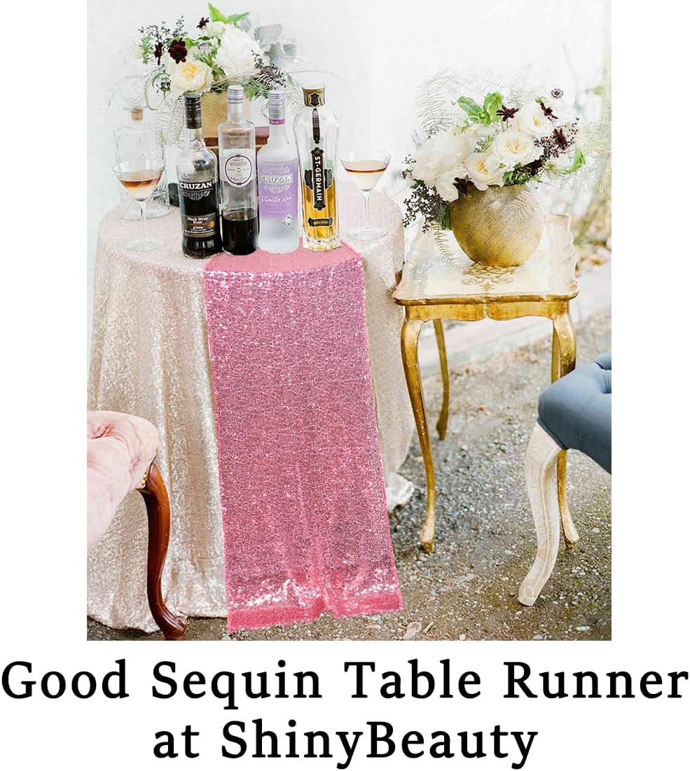 ShinyBeauty 12x108-Inch Sequin Table Runner Pink Gold 1 Piece