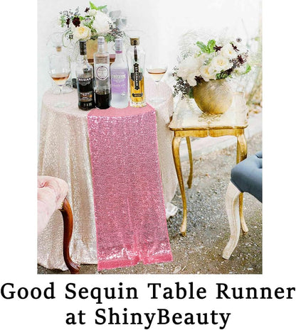 ShinyBeauty 12x108-Inch Sequin Table Runner Pink Gold 1 Piece