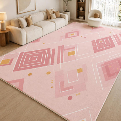 Modern Geometry 5x7 Area Rugs for Living Room, Washable Abstract Geometric Large Rug, Minimalist Pink Pattern Carpet Soft Low Pile Non Slip for Bedroom Home Decor HEC7sc