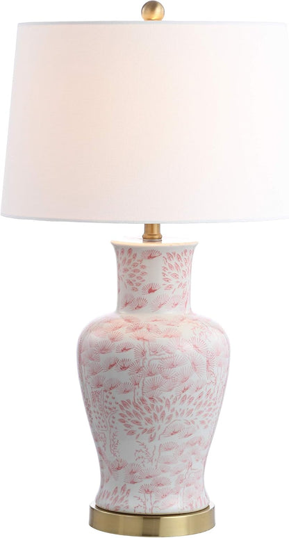 SAFAVIEH Lighting Collection – Calli Set of 2 Pink & White Chinoiserie Ceramic Table Lamps with Brass Gold Accents, 28-Inch Bedroom or Living Room Lamps, LED Bulbs Included (TBL4161A-SET2)