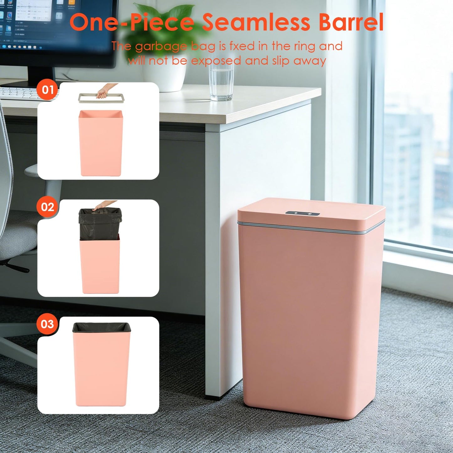 BestOffice 13 Gallon Trash Can Automatic Kitchen Trash Can Touch Free High-Capacity Garbage Can with Lid for Bedroom Bathroom Home Office 50 Liter (Black, 1) (1, Pink)
