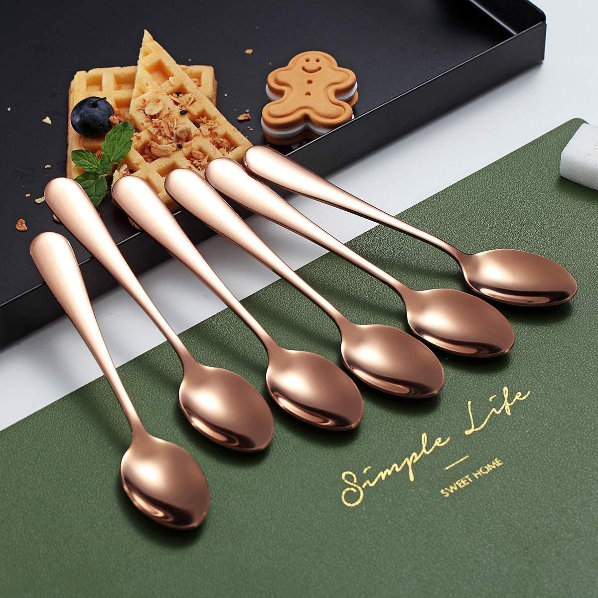 Kyraton Rose Gold Coffee & Tea Spoons, 5.5" Titanium Plated, Pack of 6