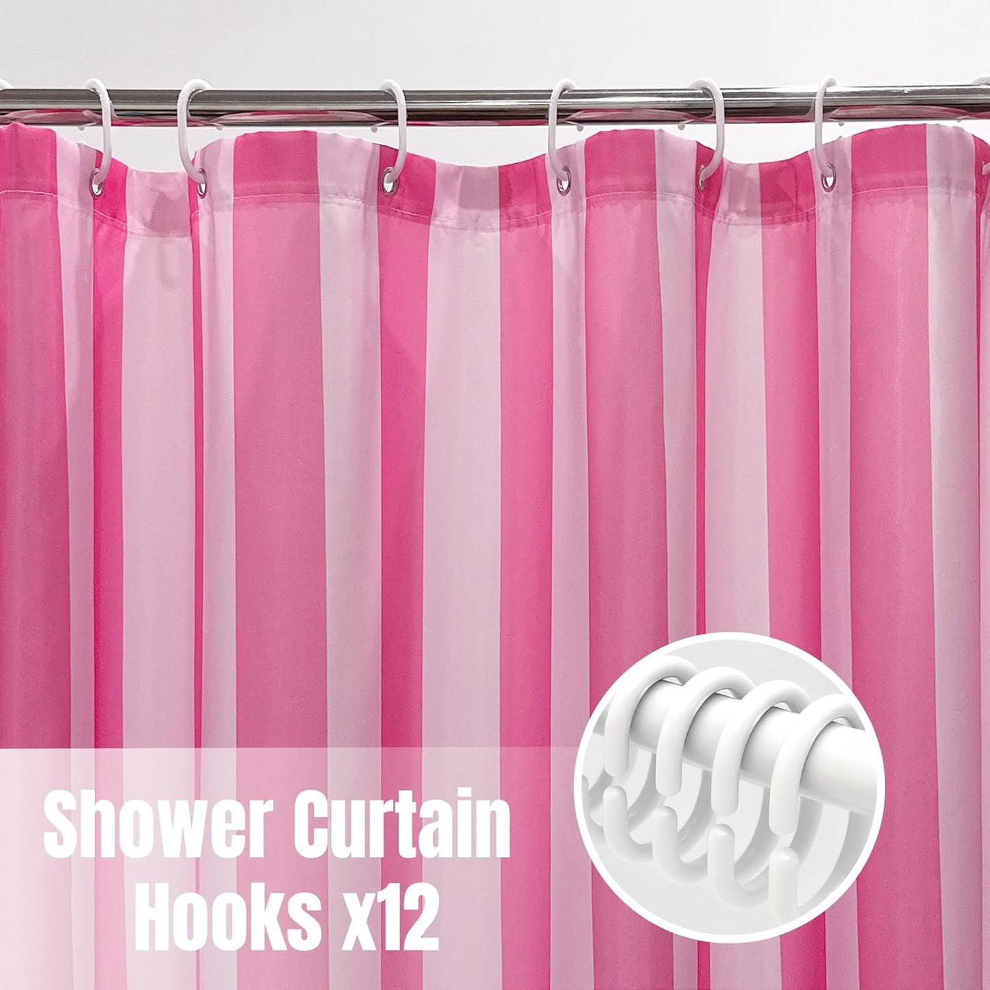 Striped Shower Curtain 72x72 inch, Waterproof Polyester Fabric Bathroom Shower Curtain Set with Hooks, Modern Minimalist Stripe Design for Bathroom Decor (Pink)