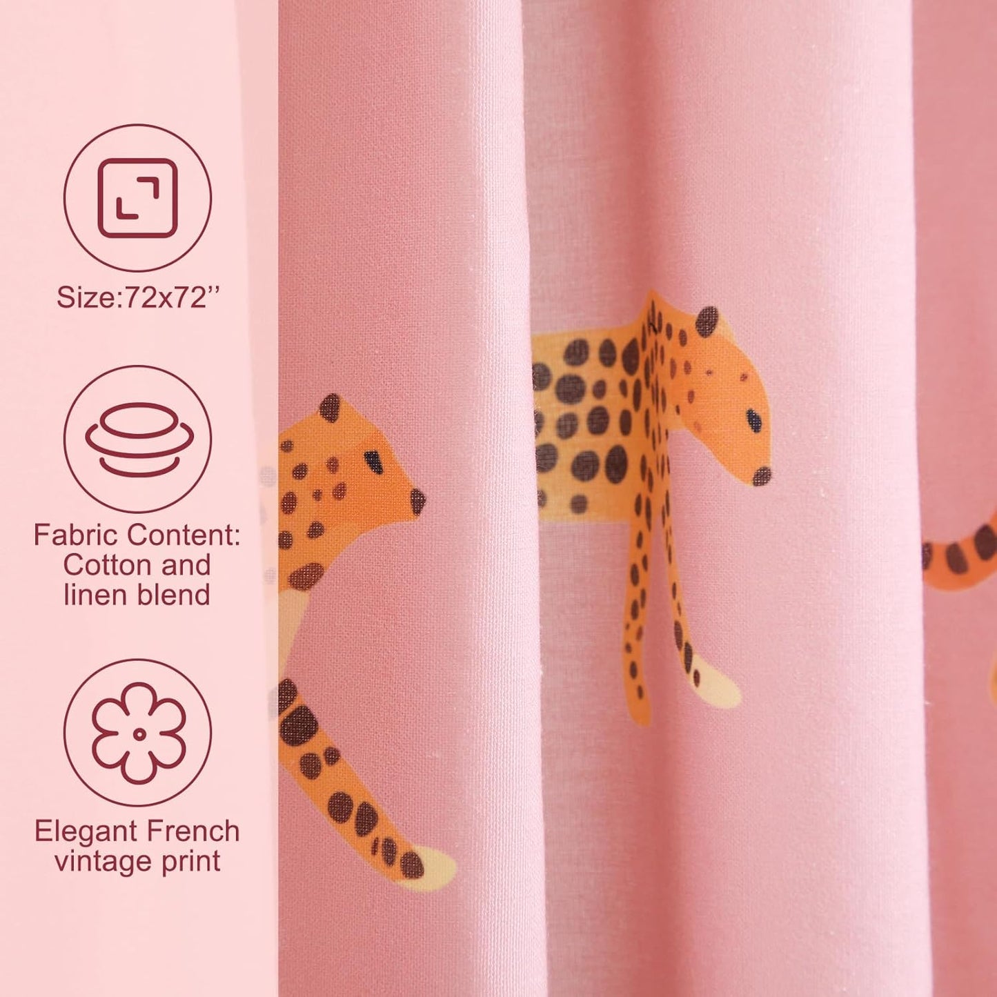 Mindsoft Leopard Shower Curtain for Bathroom 72 x 72 Inch Pink Tropical Animal Print Cotton Curtain with 12 Metal Hooks Waterproof Bathroom Decoration for Home Cheetah Trendy Style Bath Accessories