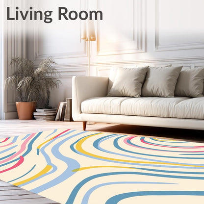 Flatwoven High Traffic Area Rug 5x7, Minimalist Abstract Wave Composition with Subtle Gradient and Flowing Lines, Non Slip, Stain Resistant, Washable Area Rugs for Living Room, Bedroom (Pink, 5x7)