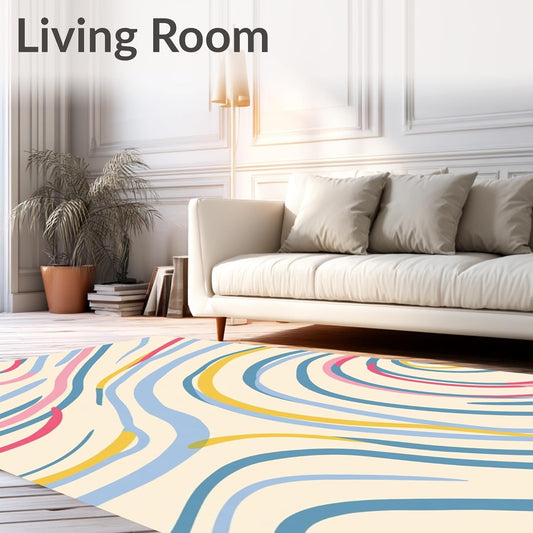 Flatwoven High Traffic Area Rug 5x7, Minimalist Abstract Wave Composition with Subtle Gradient and Flowing Lines, Non Slip, Stain Resistant, Washable Area Rugs for Living Room, Bedroom (Pink, 5x7)