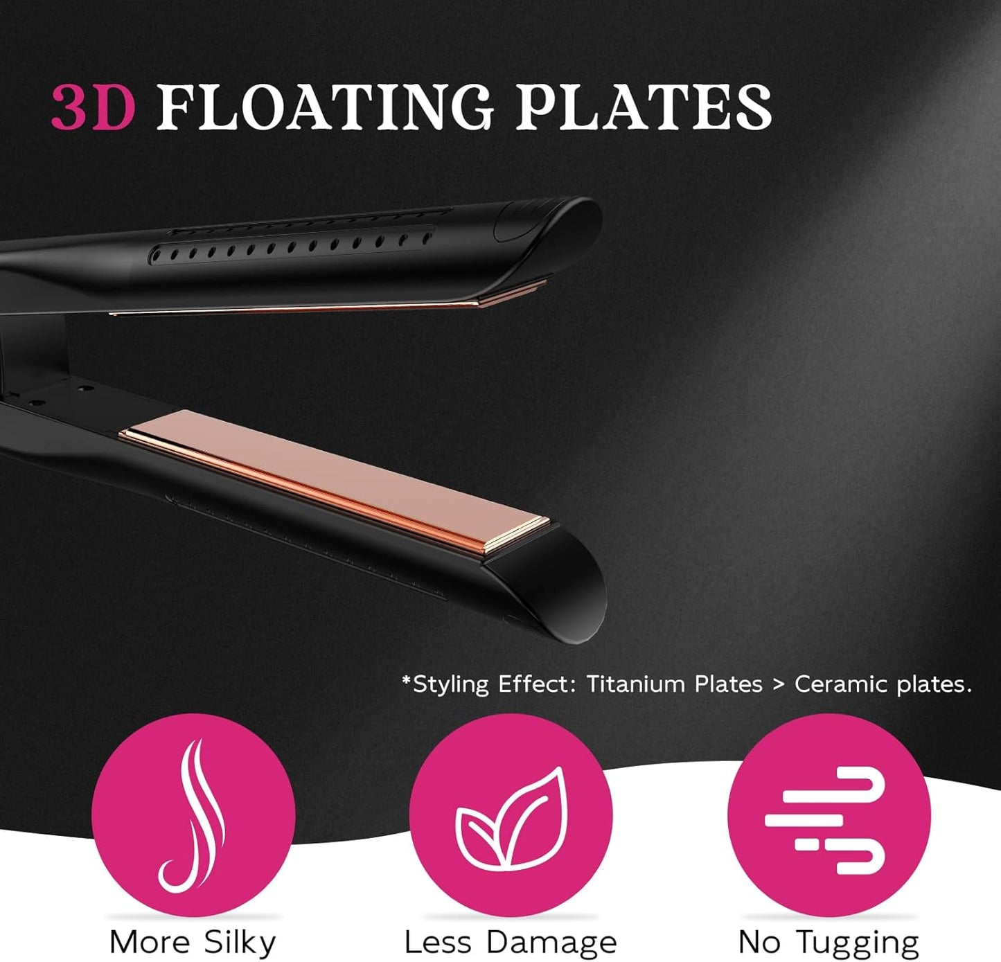 SKIMI Airflow Styler 2.0 Titanium Flat Iron Hair Straightener & Curling Wand, 96 Cool Air Vents for 48H Lasting Style, Dual Voltage for Travel & Home, Anti-Tangle, 5 Temps (Black & Gold Pink).