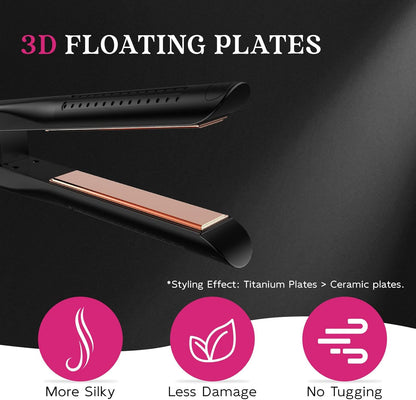 SKIMI Airflow Styler 2.0 Titanium Flat Iron Hair Straightener & Curling Wand, 96 Cool Air Vents for 48H Lasting Style, Dual Voltage for Travel & Home, Anti-Tangle, 5 Temps (Black & Gold Pink).