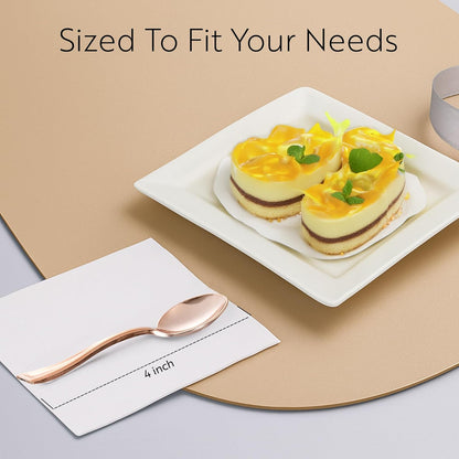 Restaurantware 4 Inch Mini Spoons 100 Disposable Tiny Spoons - Heavy-Duty Pair With Appetizers Or Desserts Rose Gold Plastic Sample Spoons For Parties Weddings Or Catering