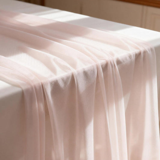 2PCS Light Pink Chiffon Table Runner 28x120 Inches Pale Pink Sheer Gauze Table Runner for Wedding Birthday Party Baby Bridal Shower Home Decor Holiday Decorations