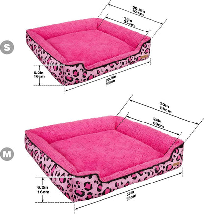 Rectangle Washable Dog Bed for Large, Medium & Small Dogs – Soft Calming Puppy Beds, Durable Warm Pet Sofa with Non-Slip Bottom for Indoor Use.Pink S Size (18.9"x18.9"x6.3")