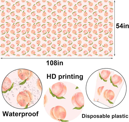 Peach Tablecloth Summer Sweet As A Peach Girls Birthday Party Decoration Disposable Plastic Table Cloth Table Cover Dining Room Kitchen Indoor Outdoor Decor 54 x108 Inch -Pack of 2