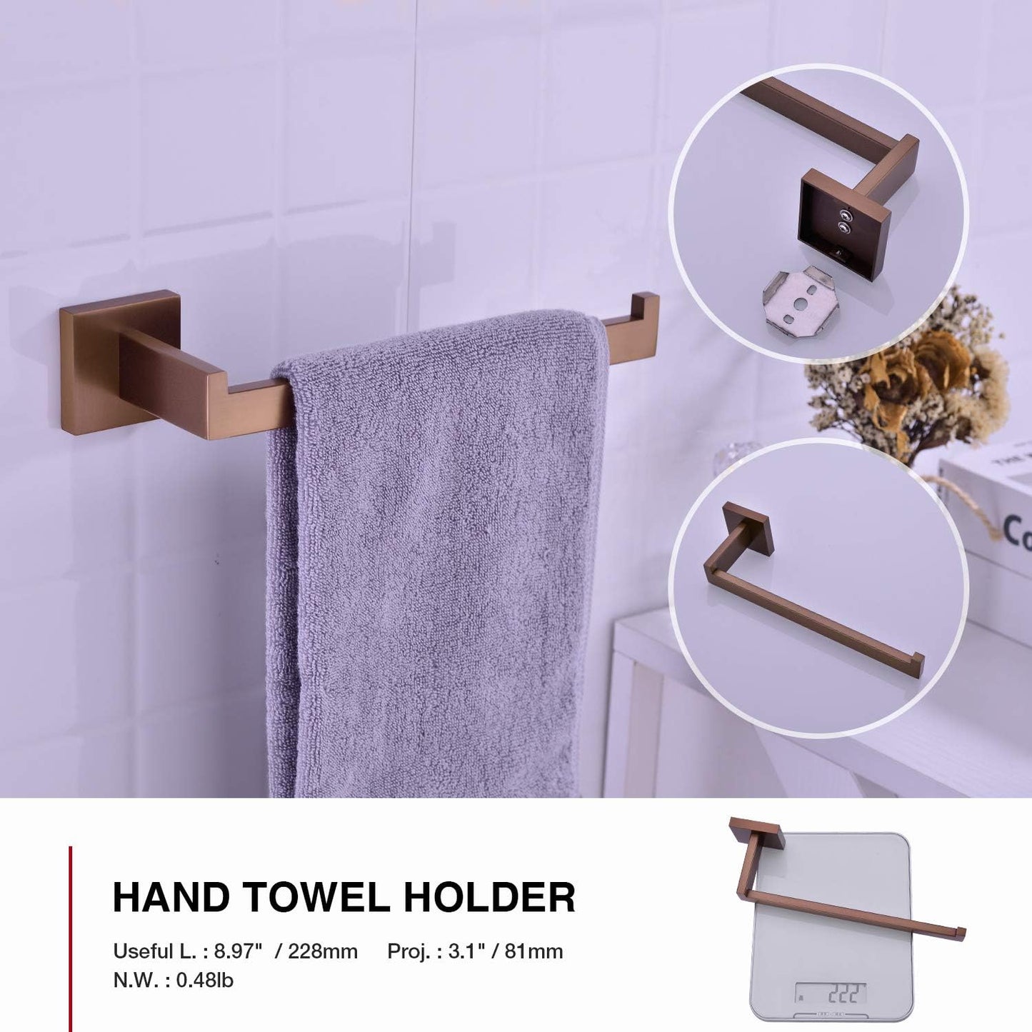 TRUSTMI Contemporary 5-Pieces Bathroom Hardware Set Towel Bar Robe Hook Toilet Roll Paper Holder, SUS 304 Stainless Steel Wall Mounted, Brushed Rose Gold