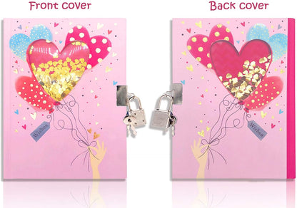 GINMLYDA Girls Diary with Lock, 5.5 x 7 Inches Pink Notebook for Kids 160 Pages Secret Girls Journal for Kids Cute Small Notebook for Children Writing Drawing Birthday Girls Gifts for 5-10 Years Old