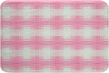 Manfei Pink Plaid Bath Mats Geometric Grid Checkered Bathroom Mats Rugs,Abstract Lattice Square Bath Carpets,Kids Boys Girls Room Decor,Non Slip Absorbent Plush Floor Rugs, 16Wx24L Inches
