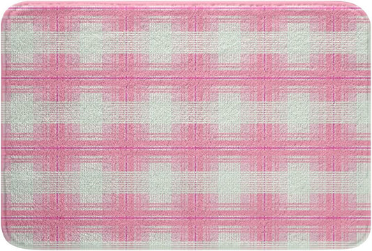Manfei Pink Plaid Bath Mats Geometric Grid Checkered Bathroom Mats Rugs,Abstract Lattice Square Bath Carpets,Kids Boys Girls Room Decor,Non Slip Absorbent Plush Floor Rugs, 16Wx24L Inches