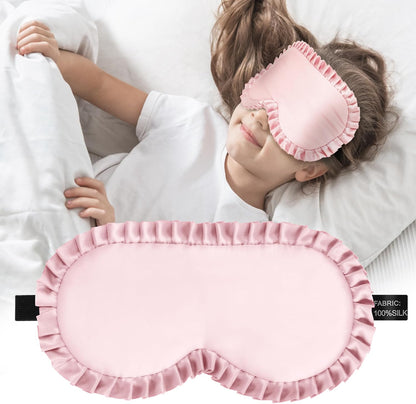 Kids Sleep Mask Eye Cover, 100% Real Mulberry Silk Sleep Mask with Adjustable Strap, Kids Blindfold for Sleeping, Boys Girls Eye Shade for Ages 5+, Soft and No Pressure (Pink)
