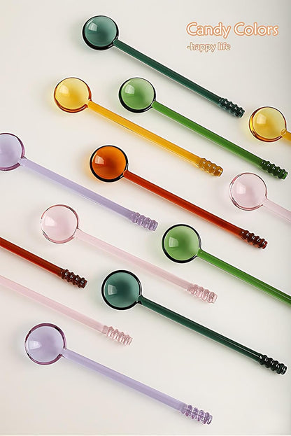 Demitasse Espresso Spoons 5.6 Inch Glass Small Spoons for Tea Stirring Rod Mixing Candy Color Teaspoons Salt Sugar Spice Ice Cream Yogurt Jam Dessert Scoop (Pink)