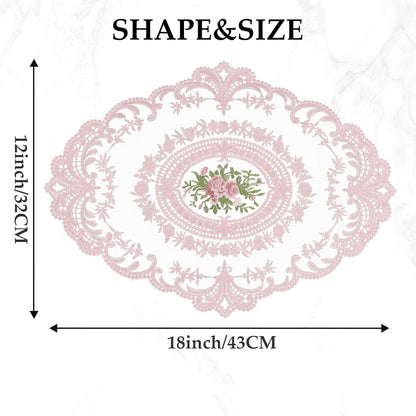 18 x 12 inch Set of 6 Lace Oval Placemats Vintage Floral Embroidered Washable Table Mats, Retro French Crochet Doilies Cup Mat for Wedding Tea Party, Pink
