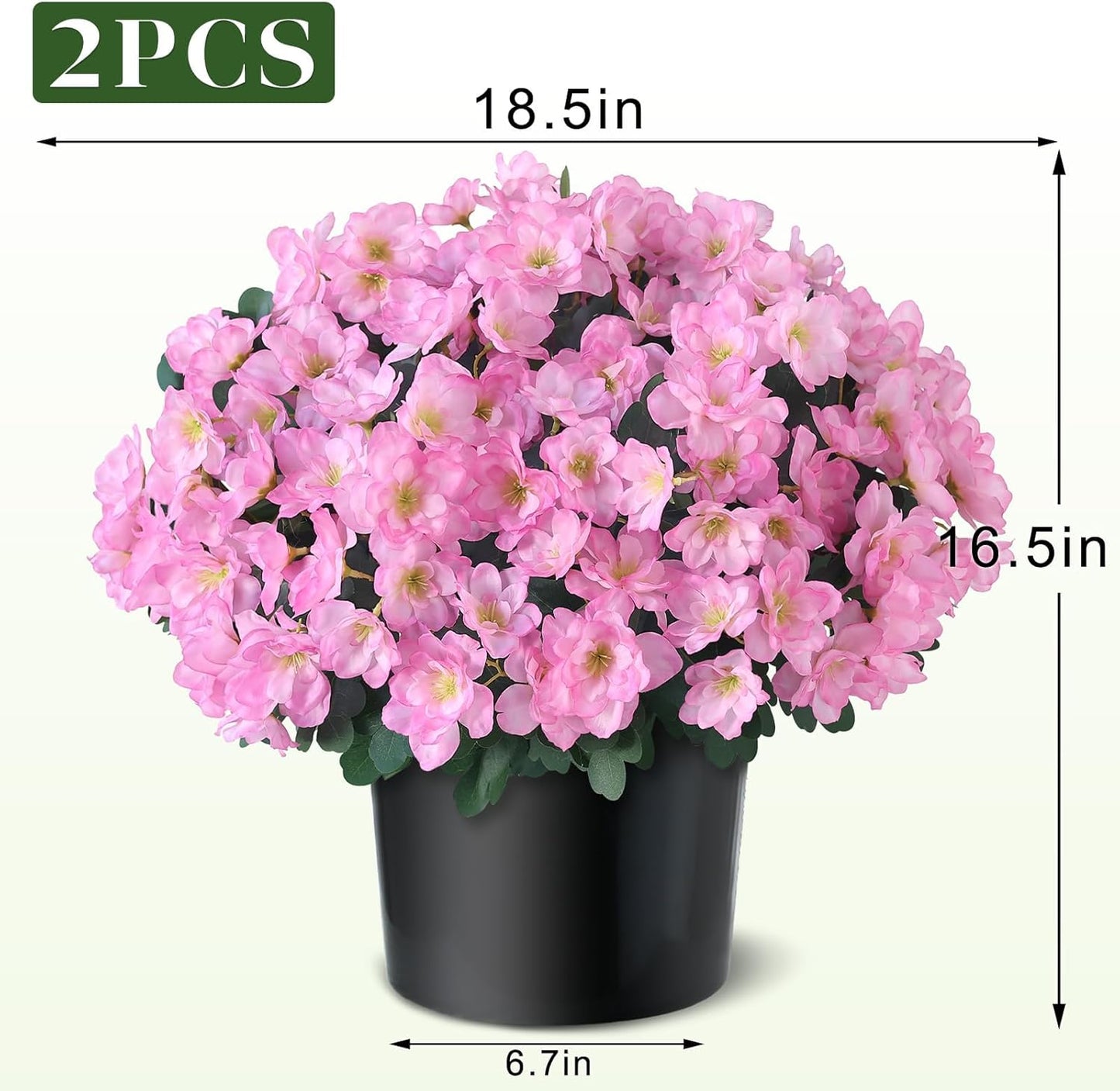 YXZZWL Set of 2 Artificial Azalea Flower Topiary Trees - Fake Silk Flower Potted Plants, Sun-Resistant Faux Outdoor Azalea Bushes for Front Door, Garden, Yard, Farmhouse Decor (Pink)