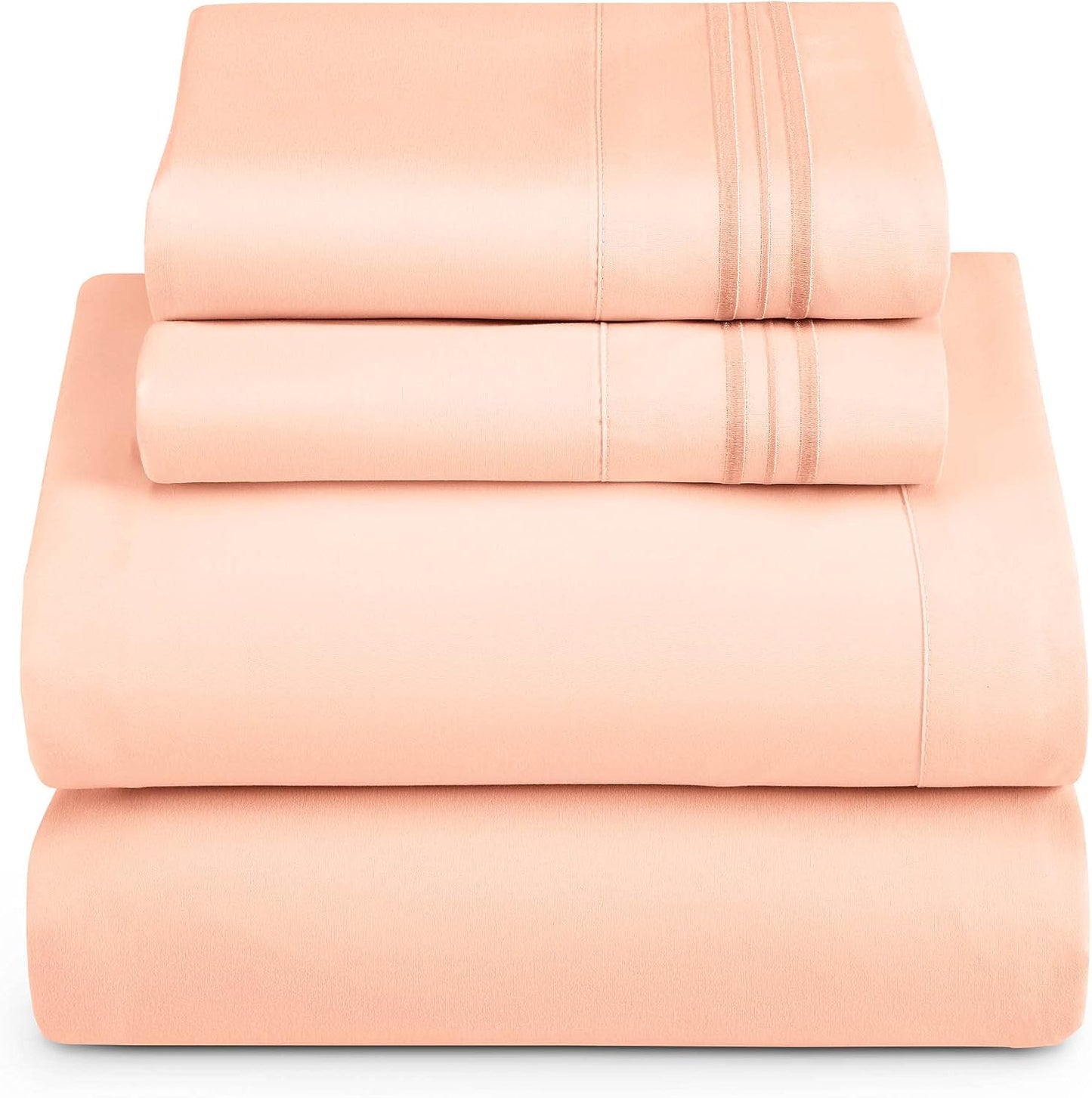 Hearth & Harbor Twin Size Sheets - 3 Piece Bed Sheet Set, Hotel Luxury Double Brushed Bed Sheets - Extra Soft Bedding Sheets & Pillowcases, Twin, Peach
