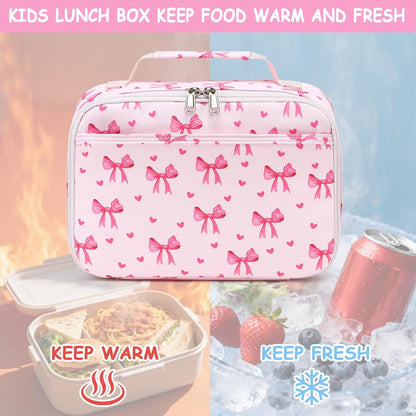 LOIDOU Lunch Box for Kids Boys Girls Insulated Lunch Bag Thermal Meal Tote Reusable Lunch Pail Bags for School Travel (Bow Tie Pink)